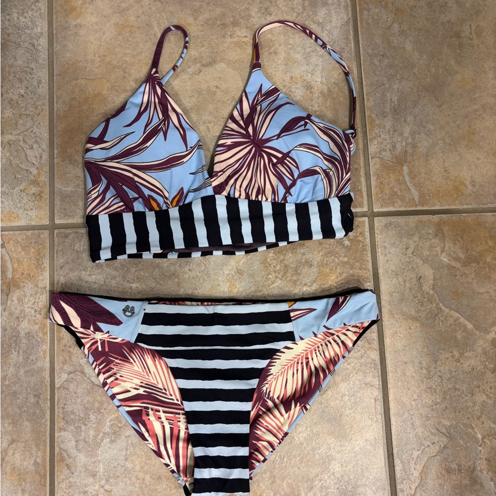 Maaji Swimwear blue, black with Coral and Cream Accents